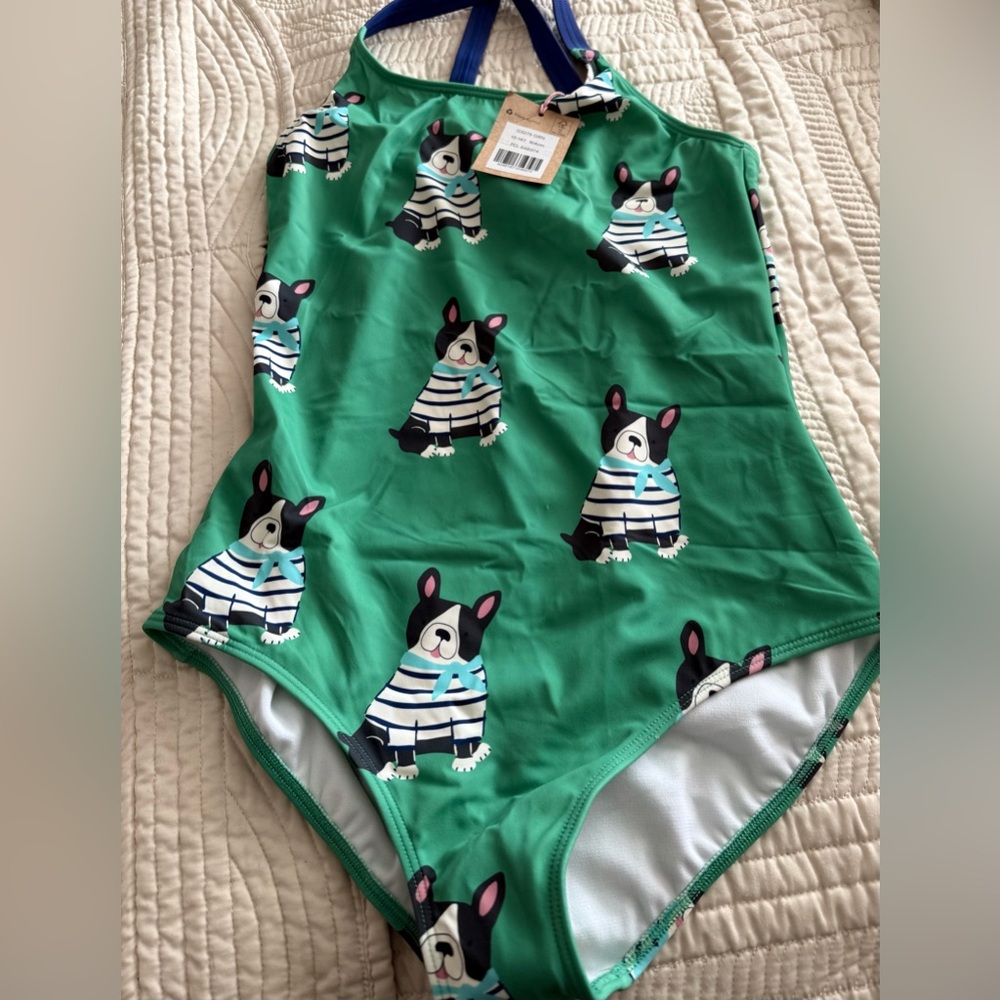 Mini Boden Green and Black One Piece Swimwear with dog print